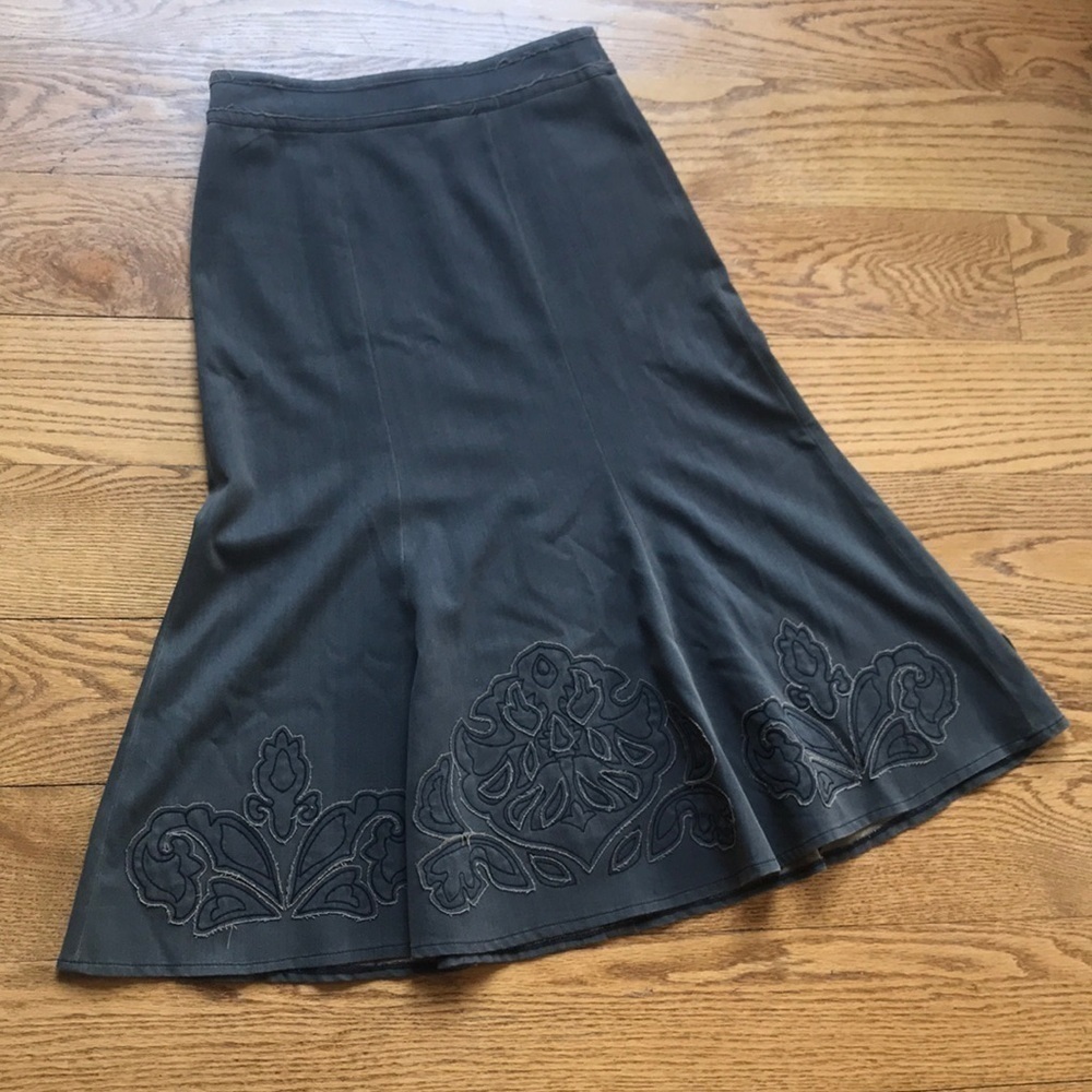 CAbi Embroidered Frayed Appliqué Skirt